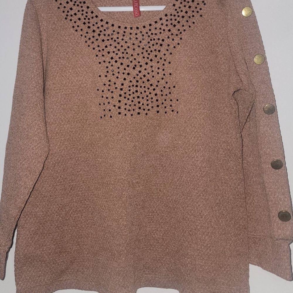 Elegant Tan Sweater with Button Detail